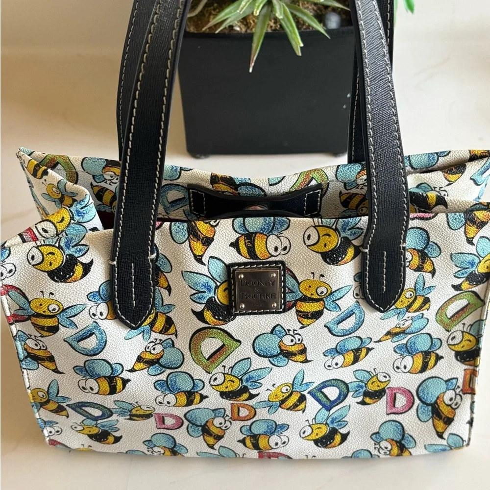 Dooney & Bourke White Bee Print Medium Tote W/Coin Purse - Picture 11 of 16